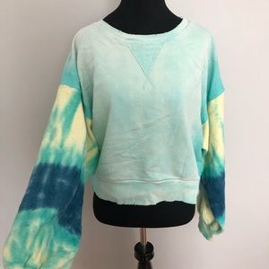 Free People Tie-Dye Pullover Sweatshirt in Aqua, Teal & Navy